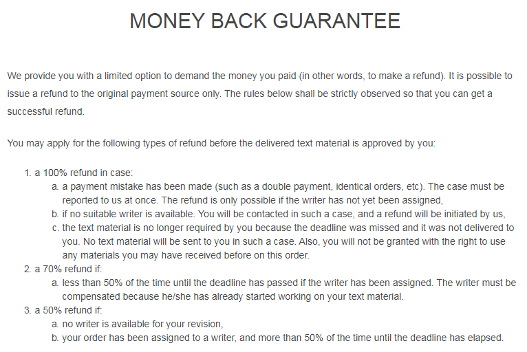 evolutionwriters.com money back guarantees
